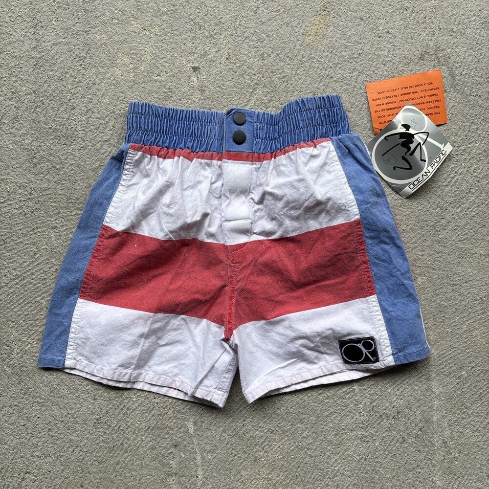 Deadstock Vintage 1980’s OP Ocean Pacific Trunks Red Shorts Swim Skate Youth S